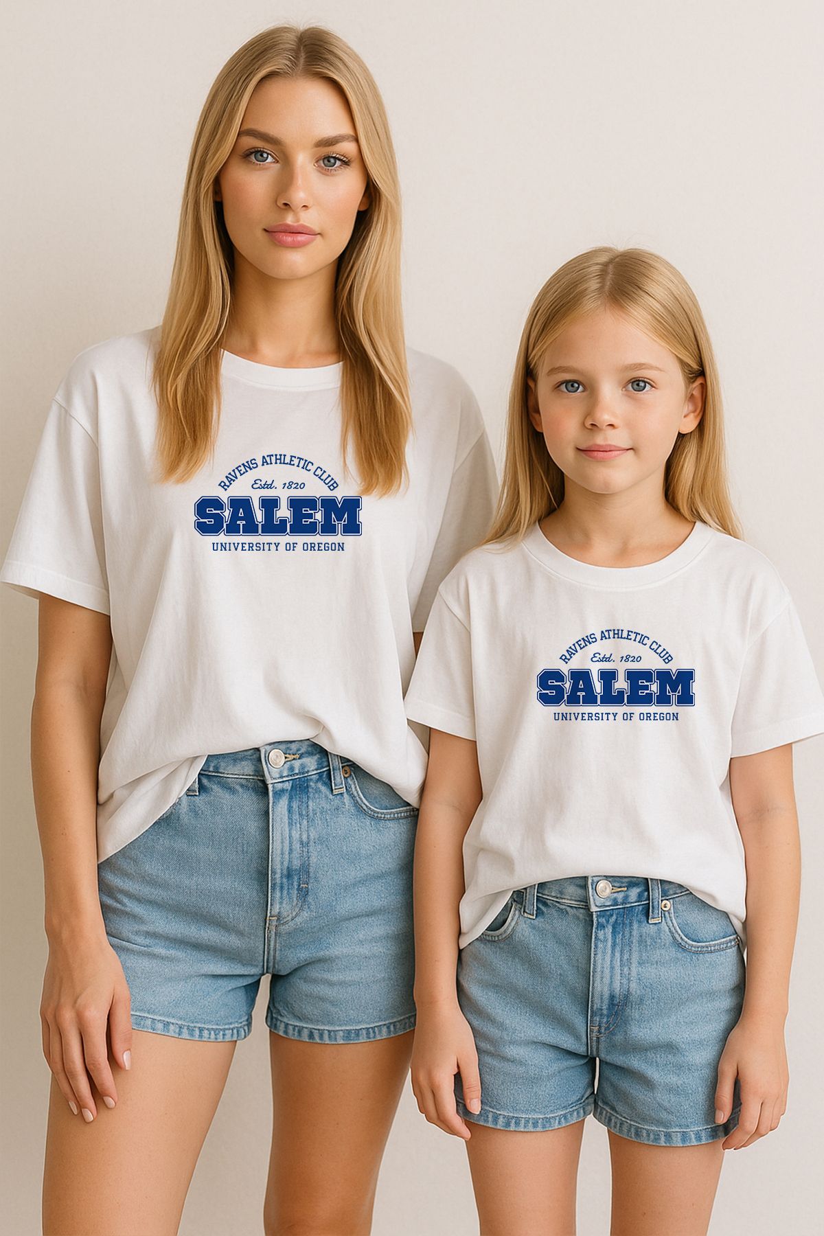 TARZ STİL Anne Kız Çocuk Uyumlu Salem Baskılı Trend Tişört 22944