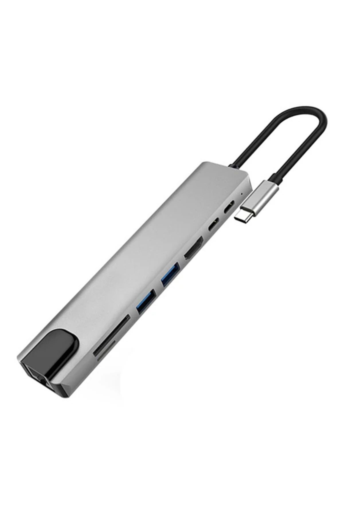 Marsilyan Ally 8 Port Usb 8in1 3.0 Type-C Hdmi 3XUSB+2 PD) RJ45 Hub Adaptör Çoklayıcı TF S - MCT4398-8362