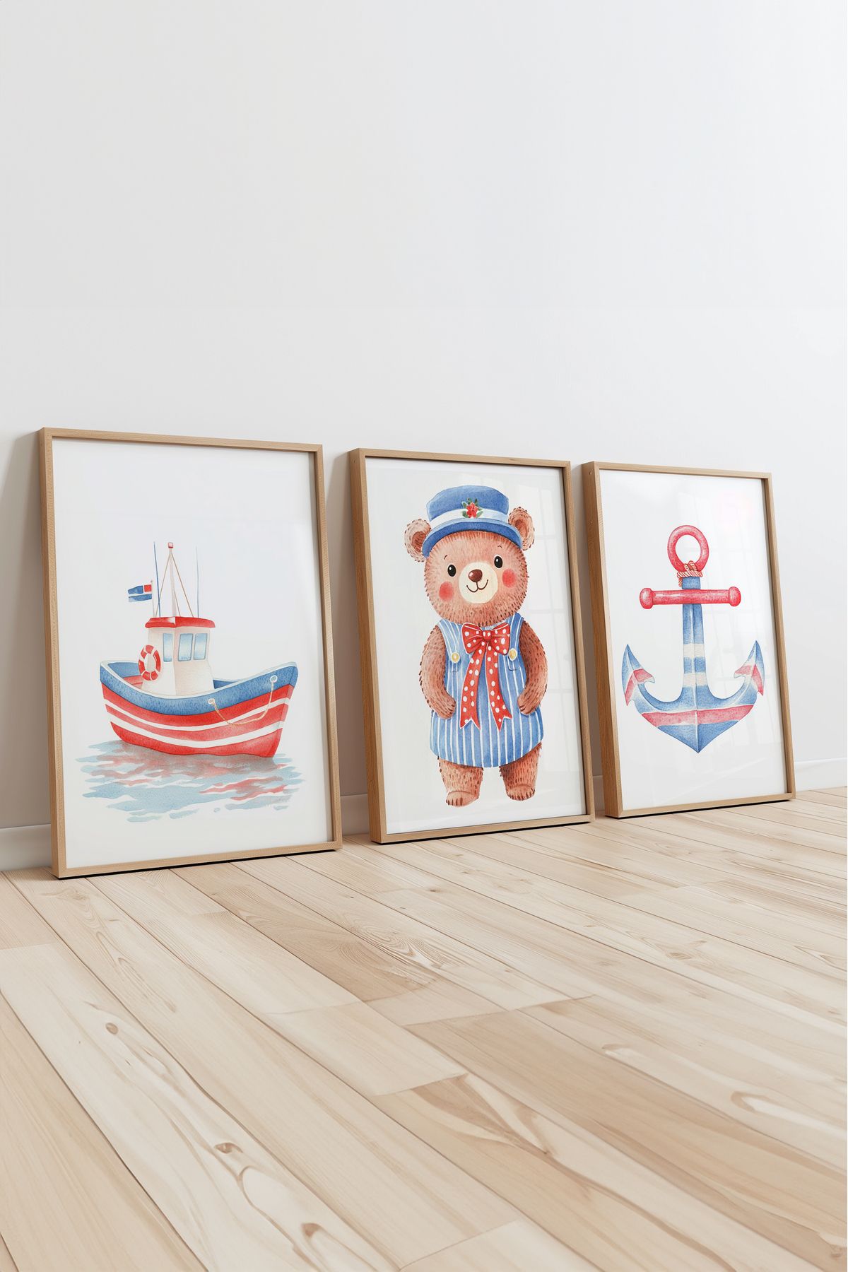 Home Sevimli Balıkçı Teddy, 3 Adet Poster seti, Çocuk Odası Dekoru, Çocuk Dekorasyon Tablo, Çerçvesiz