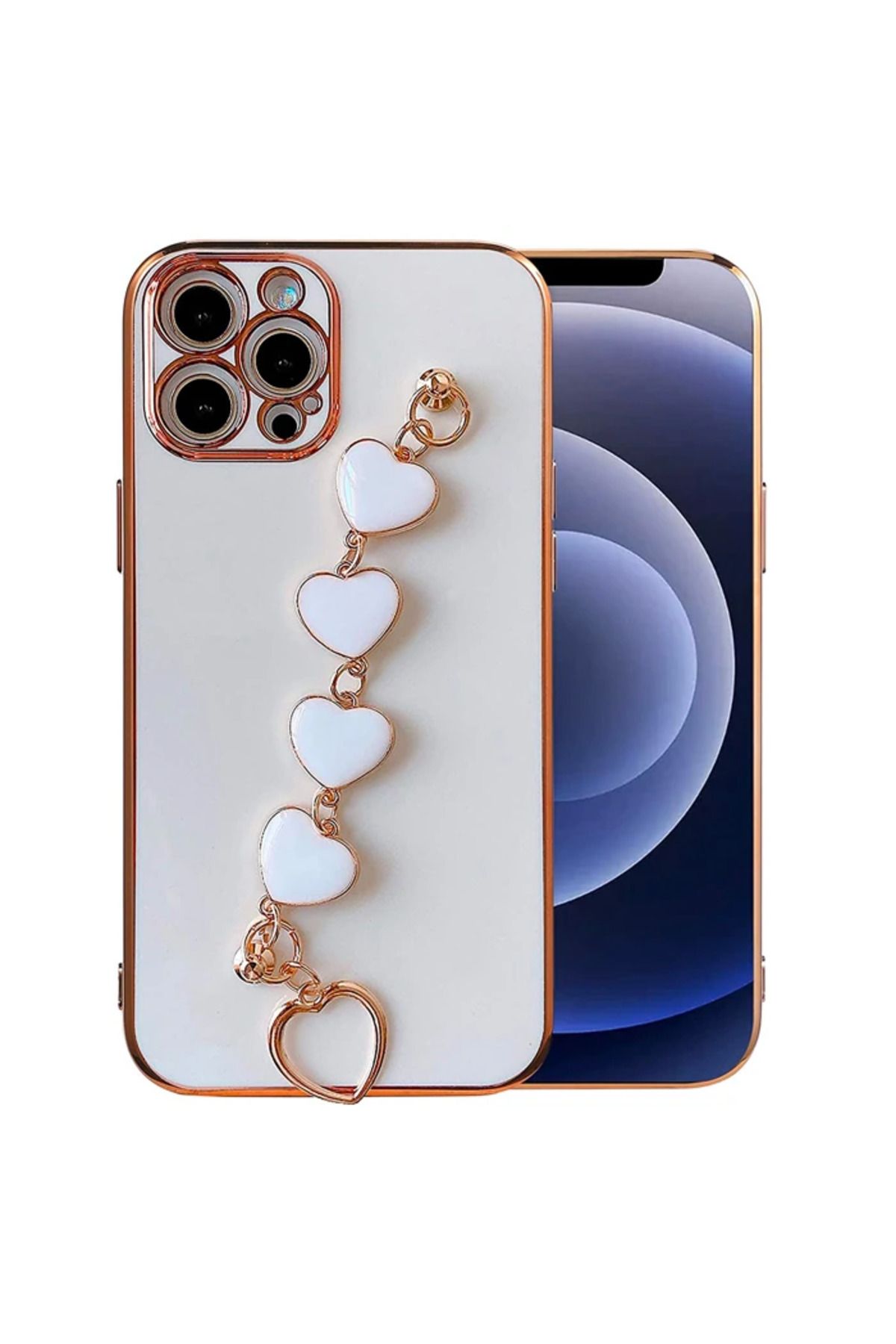 Marsilyan Ally iPhone 13 Pro Max 6.7inç Kılıf Kalp Bileklik Tutuculu Lüx Silikon Askılı - MCT6536-4605