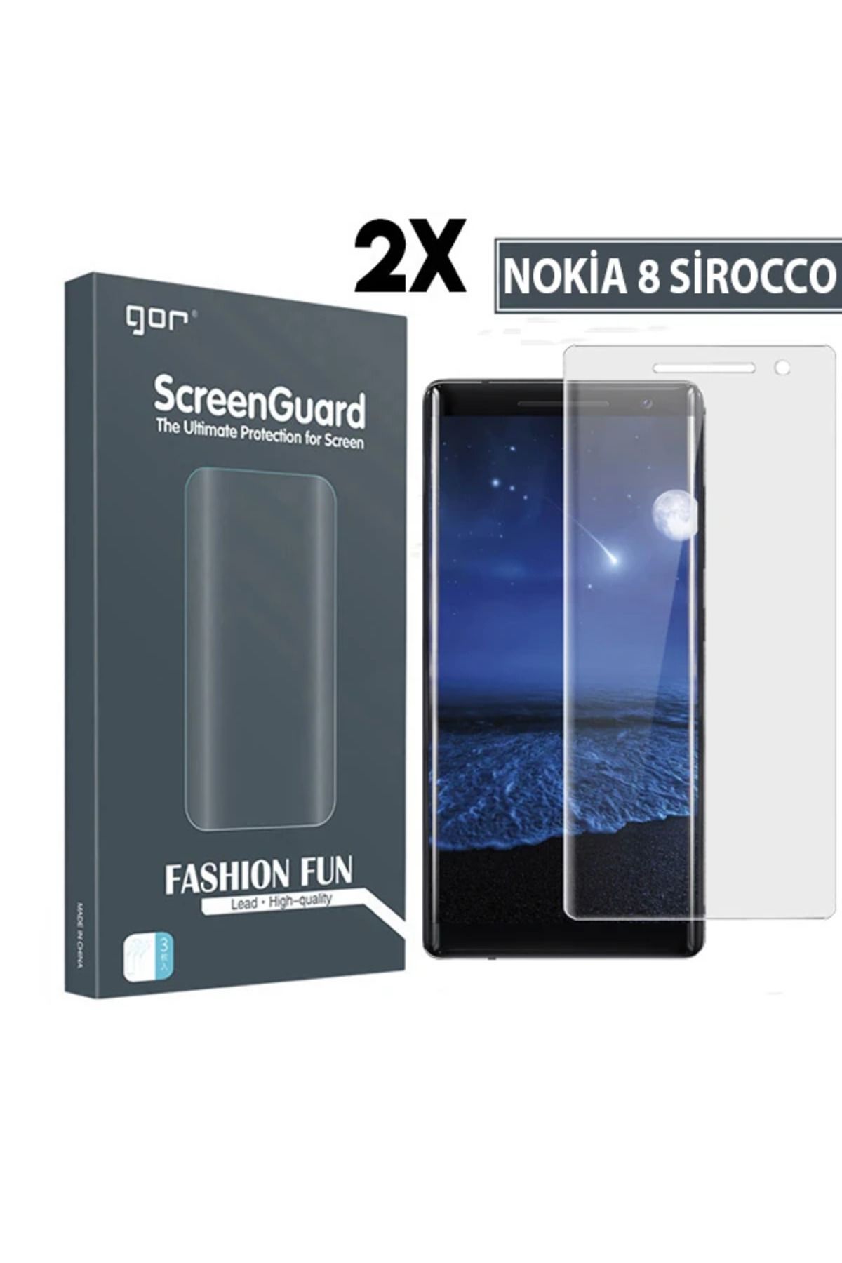 ONE Gor Nokia 8 Sirocco 3d Kavisli Full Darbe Emici Ekran Koruyucu 2 Adet Set-(5775) - CDY7003-6967
