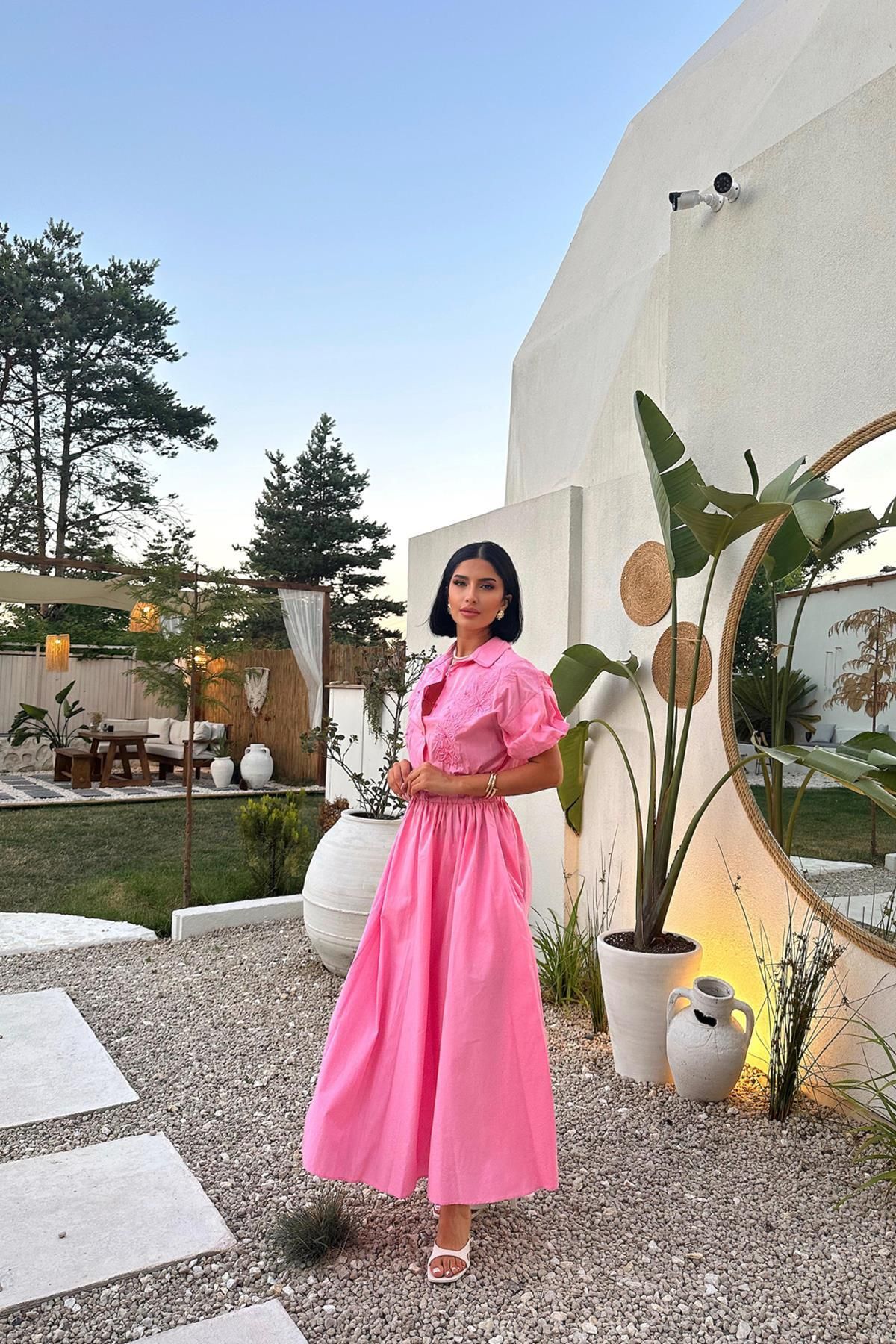 Parlabyayçe Pembe Nakışlı Ebise