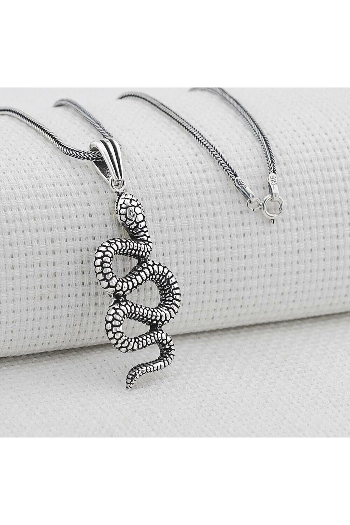shop Yılan Desenli 925 Ayar Gümüş Erkek Kolye