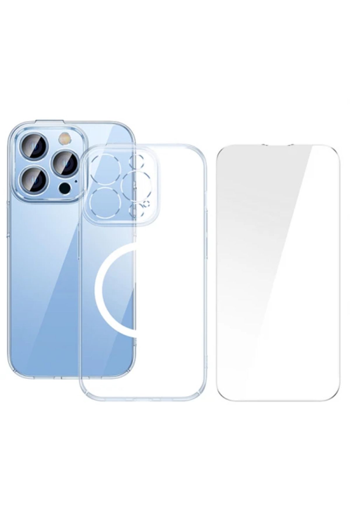 Lokal Marketing iPhone 15 Pro Max Crystal Serisi Manyetik Magsafe Silikon Kılıf + Tempered Ekran K - LKM5443-8846