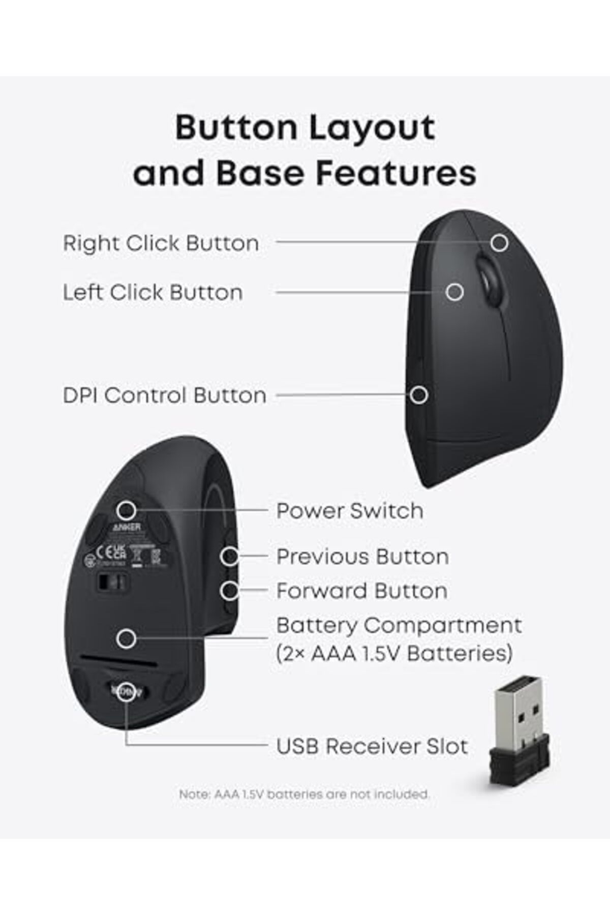 Anker-Wireless Vertical Mouse for Computers, Black 8
