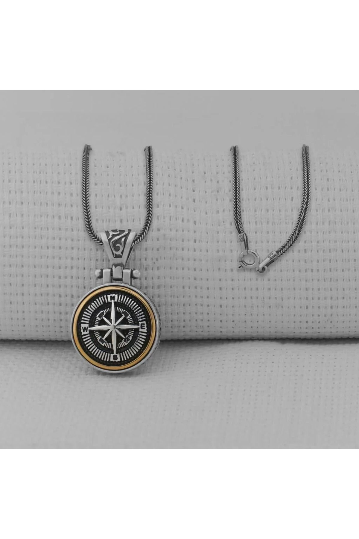 shop Pusula Tasarımlı Ortası Dönen 925 Ayar Gümüş Erkek Kolyesi