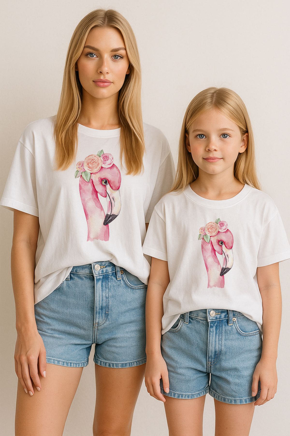 TARZ STİL Anne Kız Çocuk Uyumlu Flamingo Baskılı Trend Tişört 11115