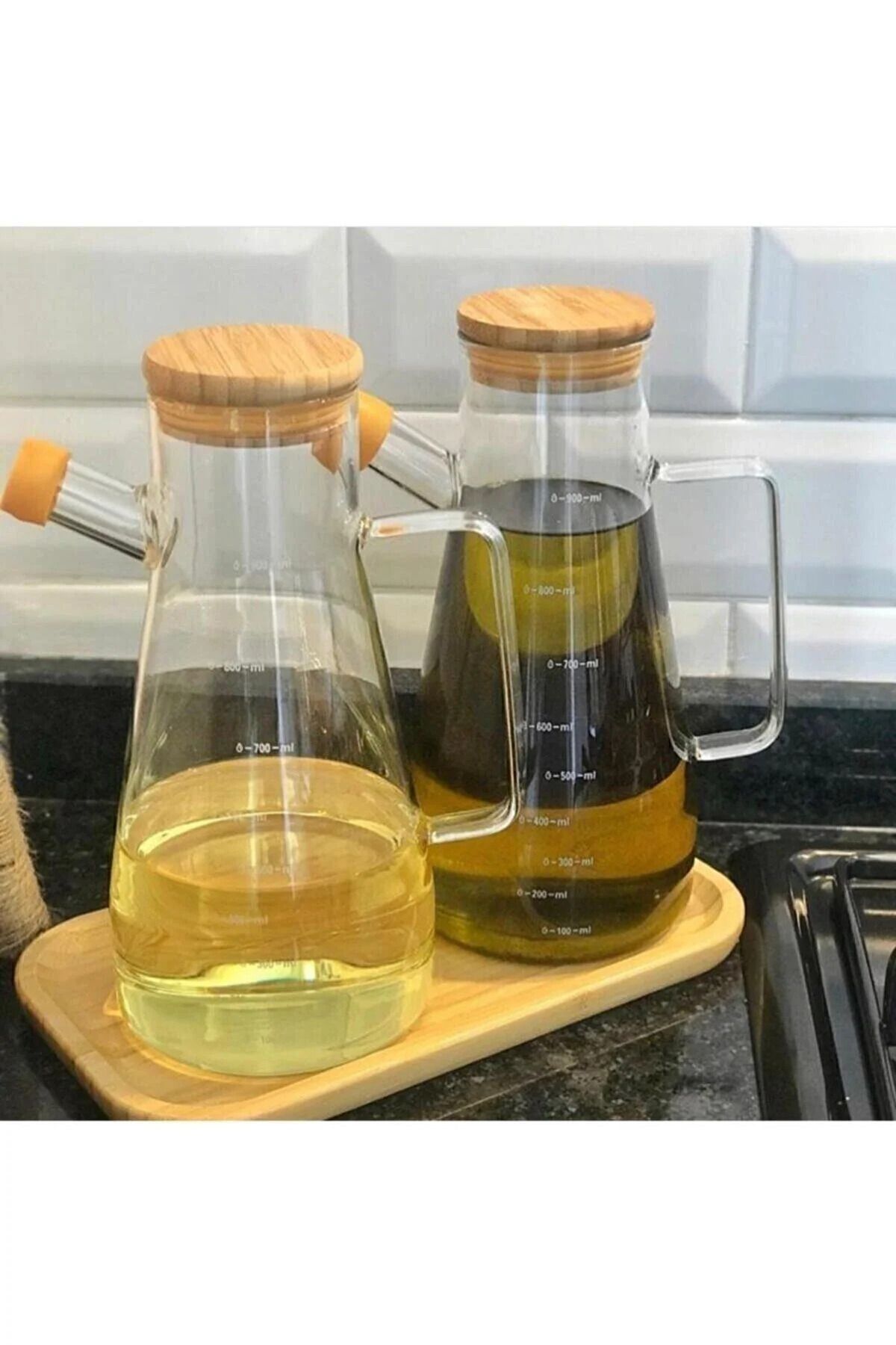teknotrust 3'lü Bambu Yağdanlık ve Sirkelik Seti, 900 ml, bambu altlık ile şık ve doğal kullanım