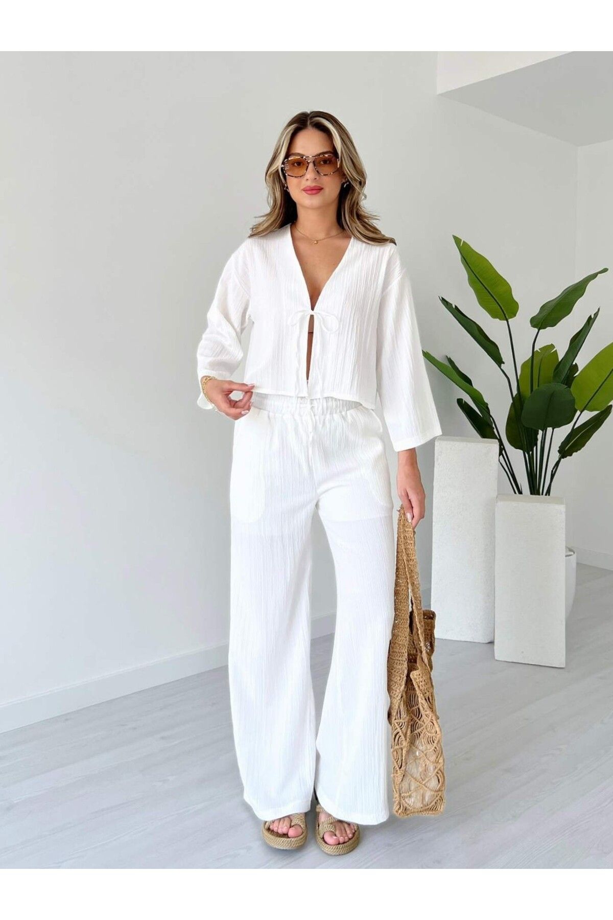 tiamoda Bağcıklı Bluz Pantolon Takım