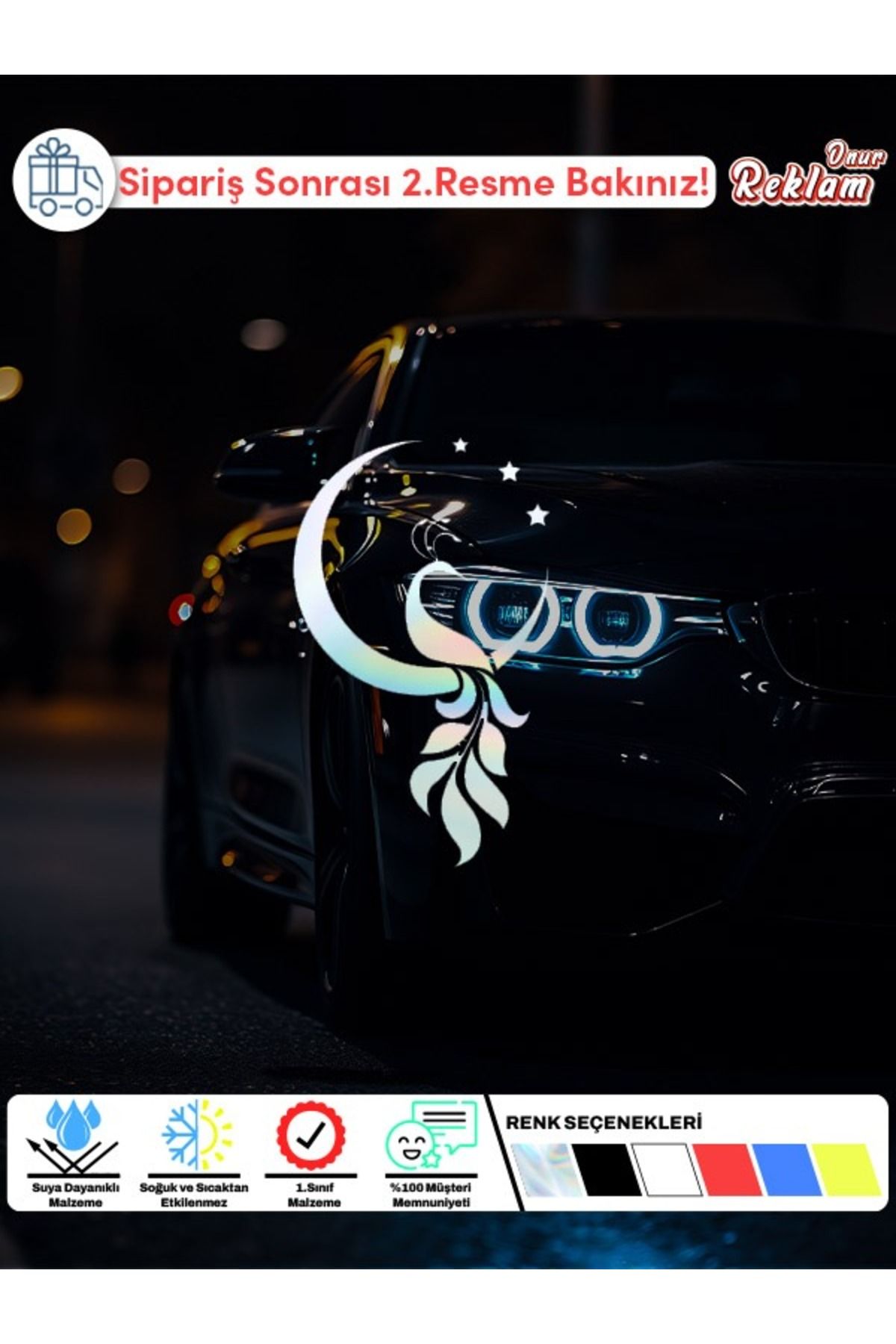 Onur Reklam Hilal ve Yıldızlı Kuş Figürü Sticker – Araç & Laptop & Duvar Uyumlu – Suya Dayanıklı Tasarım