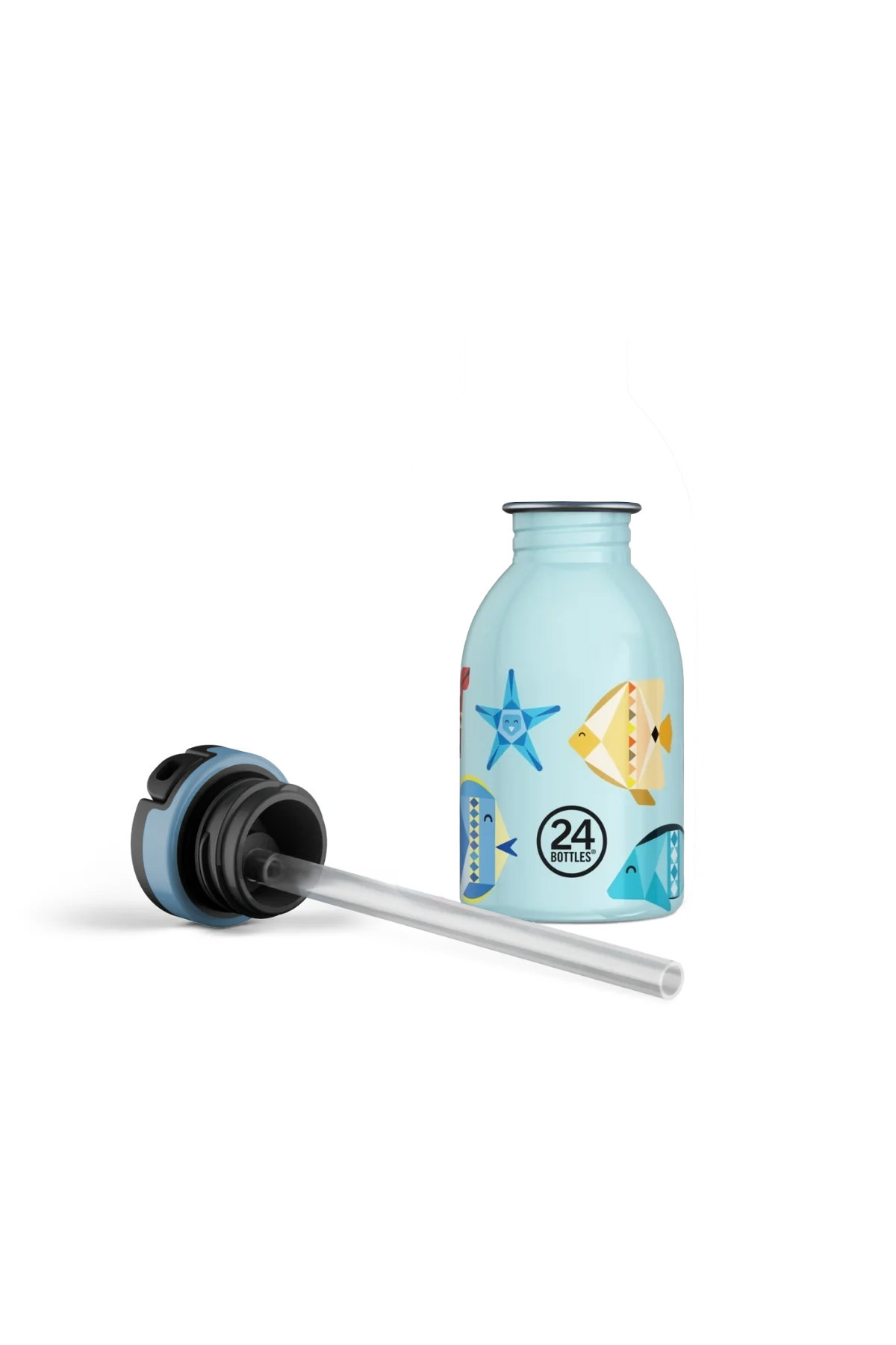 24 Bottles Kids Bottle Sea Friends Pipetli Paslanmaz Çelik Çocuk Su Matarası 250 ml fotoğrafı 4 (önizleme)