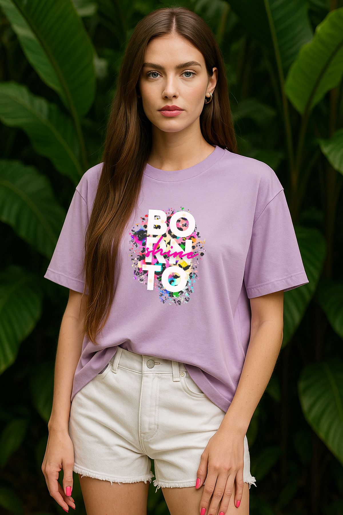 TARZ STİL Kadın Oversize Born to Baskılı Kısa Kollu Trend Tişört 23367