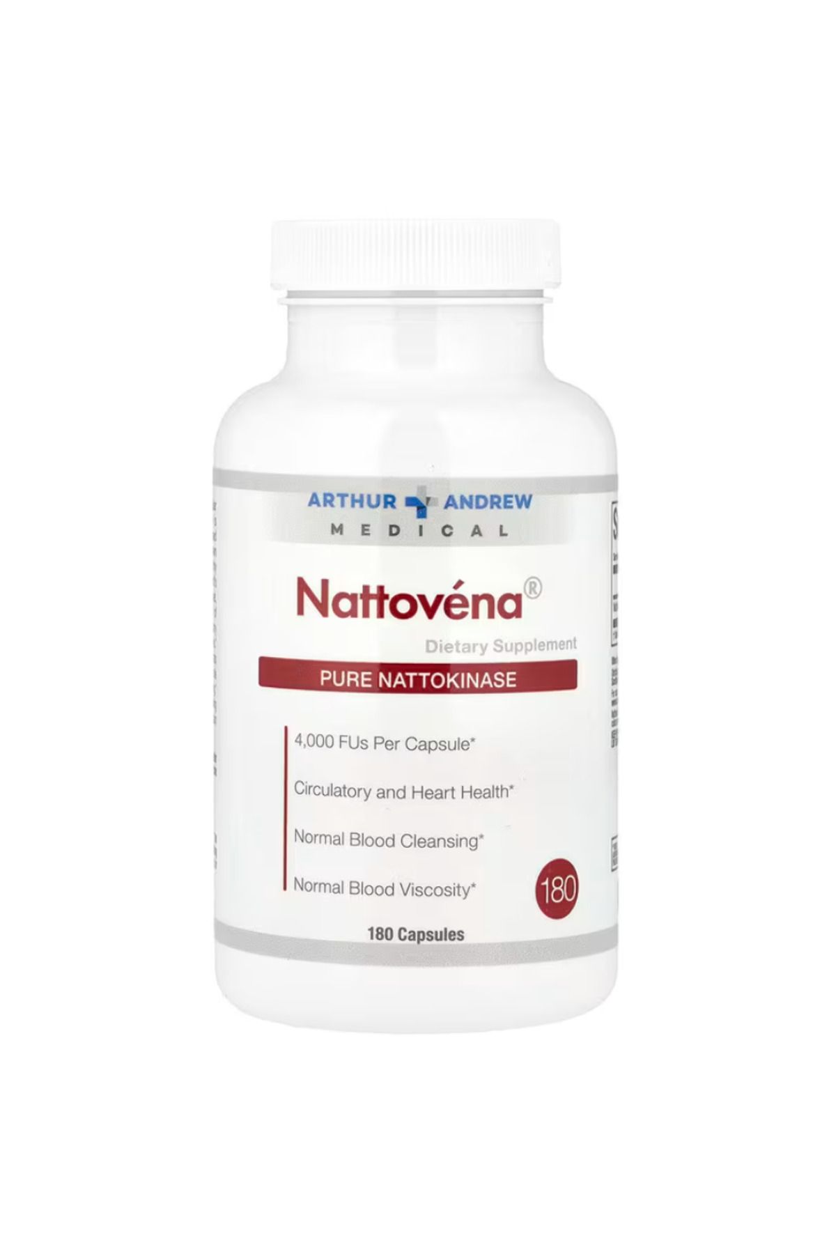 Arthur Andrew Medical , Nattovéna, Pure Nattokinase, 4,000 FUs, 180 Capsules