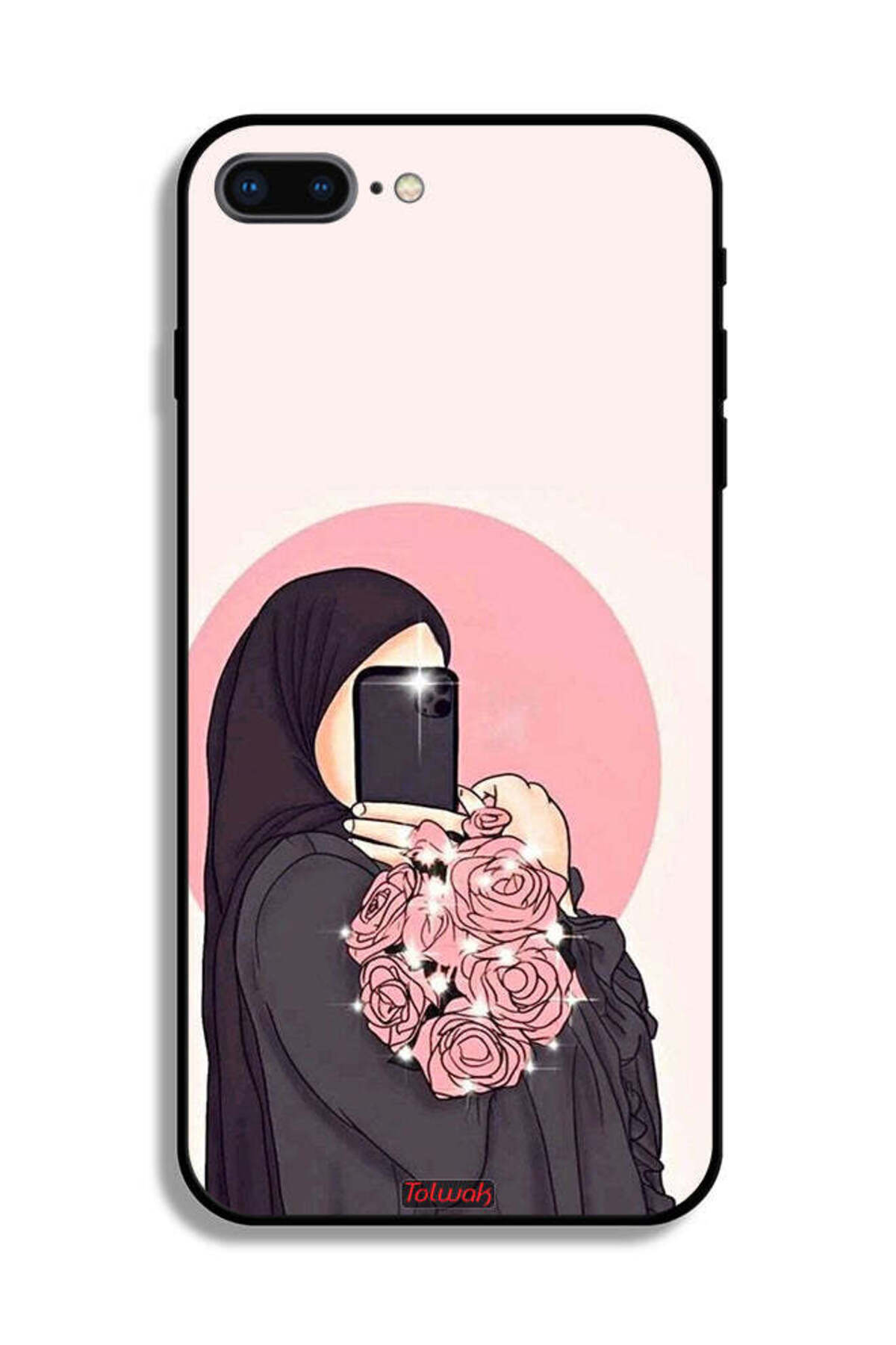 Tolwak-Apple iPhone 7 Plus Protective Case Making Selfies While Holding Flowers Art 2