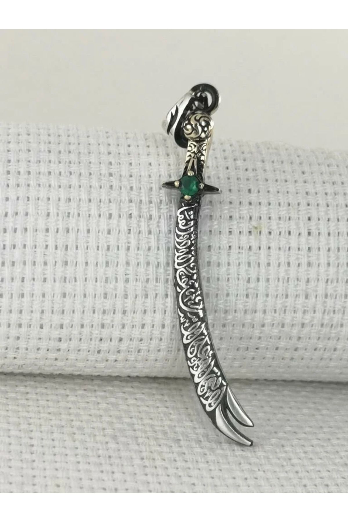 shop Yeşil Taşlı La Fetta İlla Ali La Seyfe İlla Zülfikar Yazılı 925 Ayar Gümüş Erkek Kolye