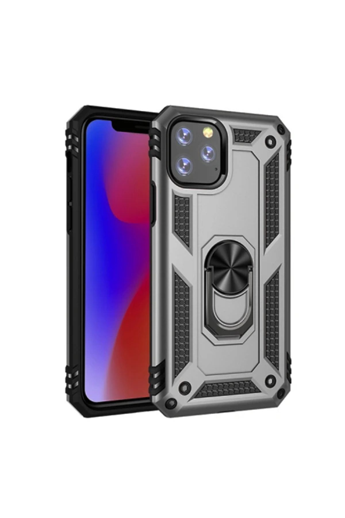 Marsilyan Ally iPhone 11 Pro Max 6.5inch Yüzüklü Kılıf Armor Shockproof Ring kılıf-(577 - MCT6484-7514