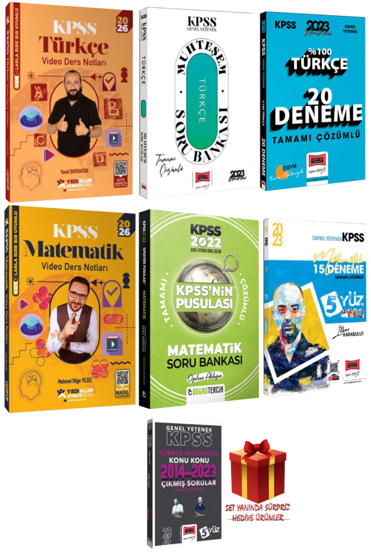 Yediiklim Yayınları 2026 KPSS Türkçe - Matematik Video Ders Notu+ Soru Bankası+ Deneme+ 2014-2023 Çıkmış Sorular+ Hediye