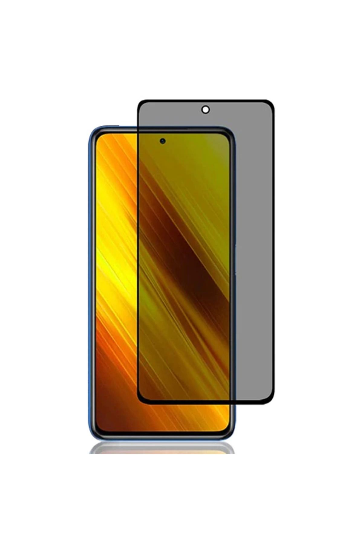 Marsilyan Xiaomi Poco X3 3D Full Privacy Gizlilik Tempered Cam Ekran Koruyucu-(5775) - MCT2664-8946