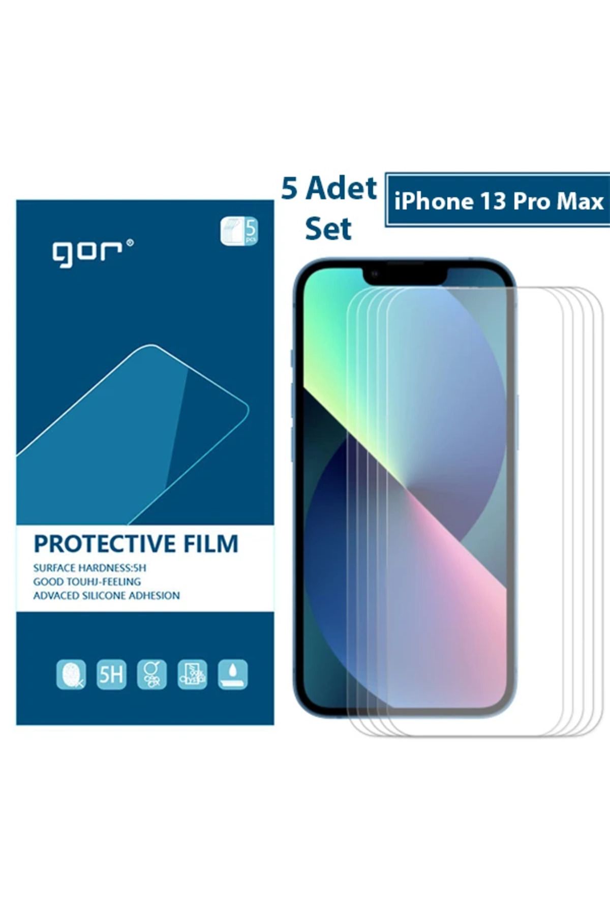 Marsilyan GOR iPhone 13 Pro Max Darbe Emici Ekran Koruyucu Jelatin 5 Adet Set-(5775) - MCT5315-8780