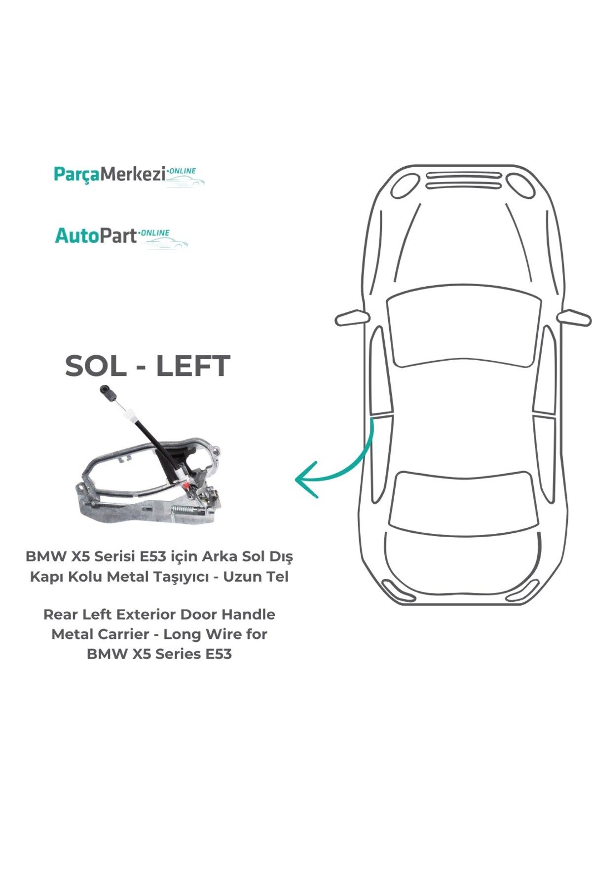 ALPHA AUTO PART-Rear Left Exterior Door Handle Metal Carrier for Bmw X5 Series E53 - Long Wire 2