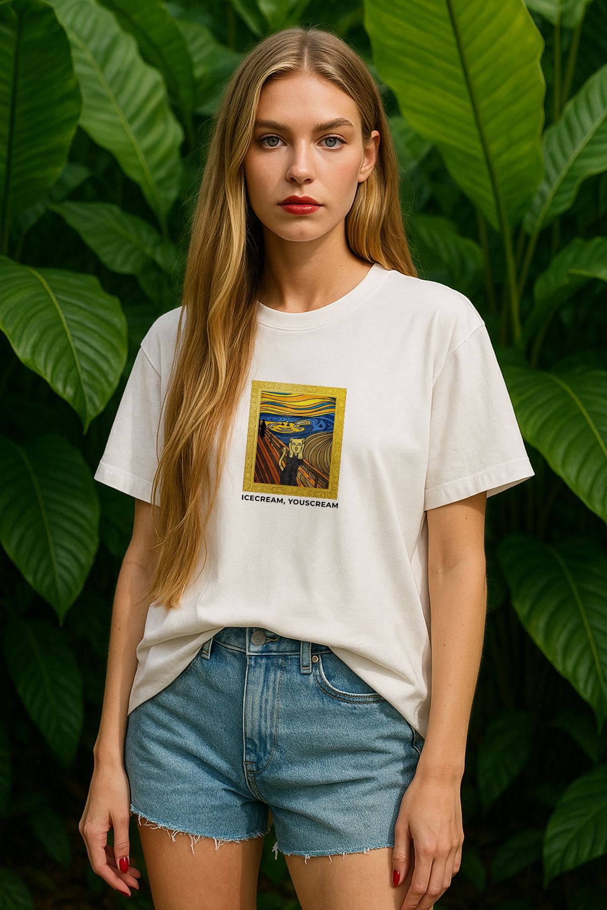 TARZ STİL Kadın Oversize Cat Scream Baskılı Kısa Kollu Trend Tişört 22760