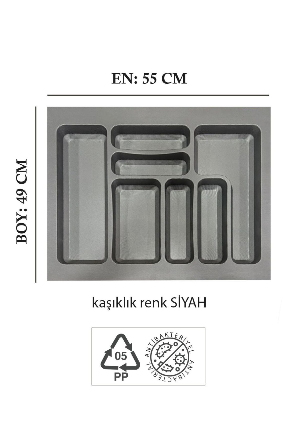 HOME ZDK AWM 55x49 Cm Antrasit Antibakteriyel 7 Bölmeli Çekmece Içi Kaşıklık,