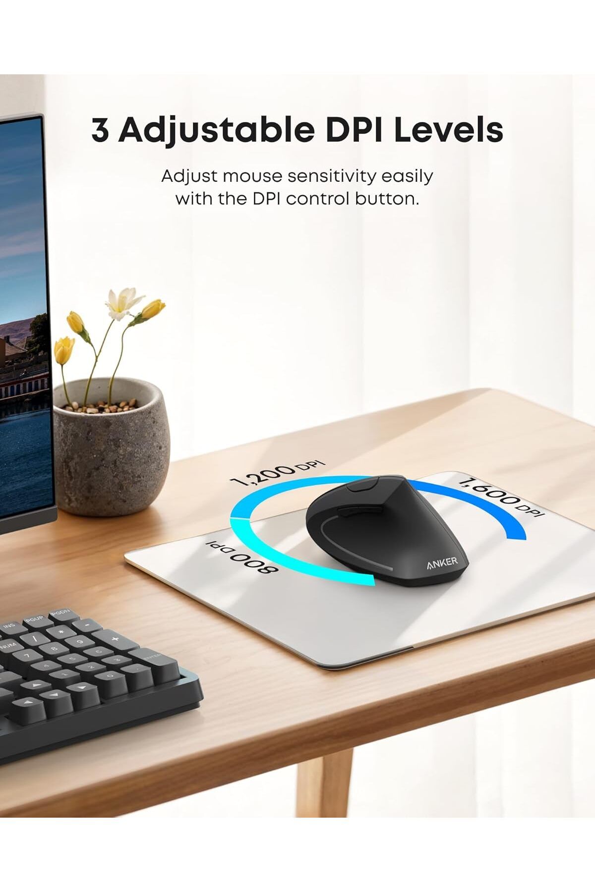 Anker-Wireless Vertical Mouse for Computers, Black 5
