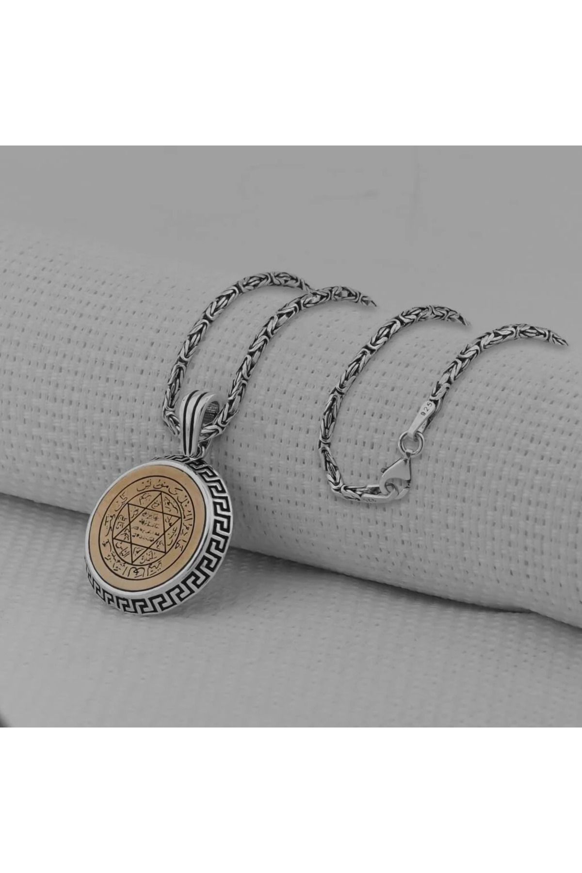 shop Yuvarlak Süleyman Mührü 925 Ayar Gümüş Erkek Kolye