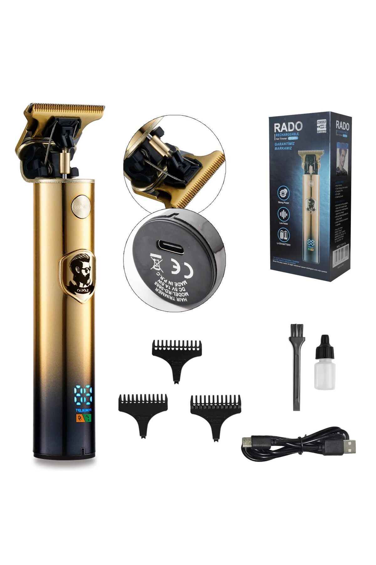 KİLİNCTECHSHOP RADO RD-3655 Saç Sakal Tıraş Makinesi Şarjlı Lcd Ekran Professional