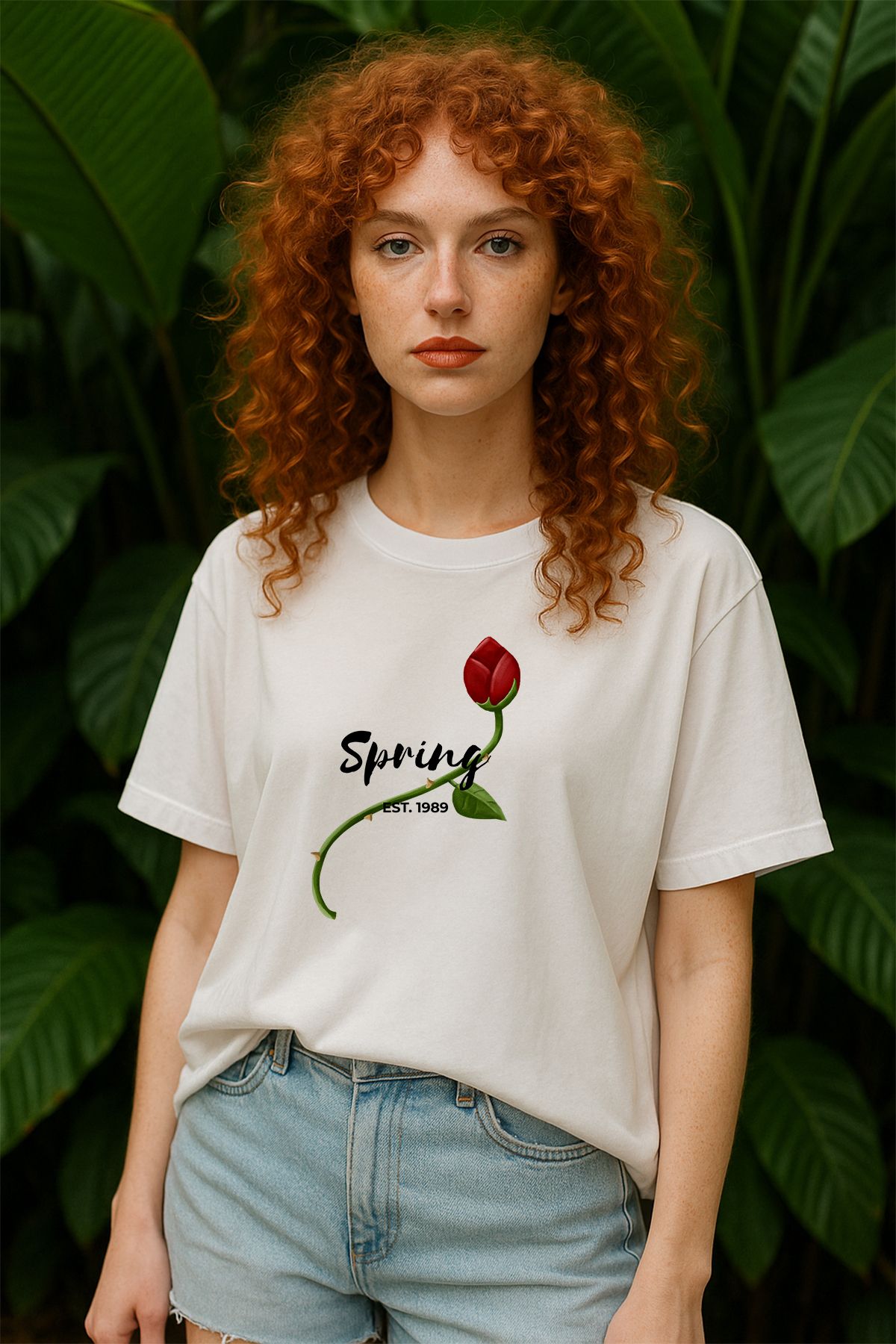 TARZ STİL Kadın Oversize Spring Baskılı Kısa Kollu Trend Tişört 22967