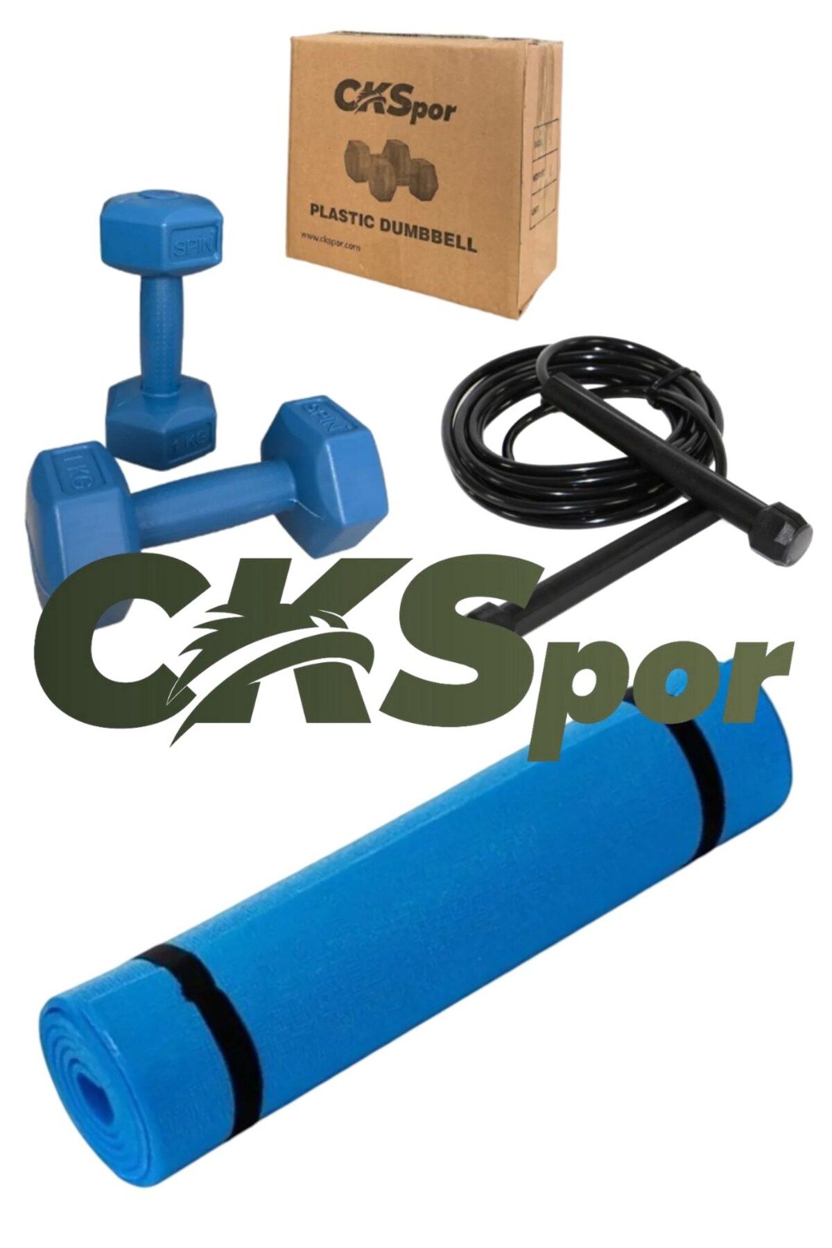 CKSpor Süper Set Siyah Yoga Pilates Matı + Atlama İpi + 1x2 Siyah Dambıl