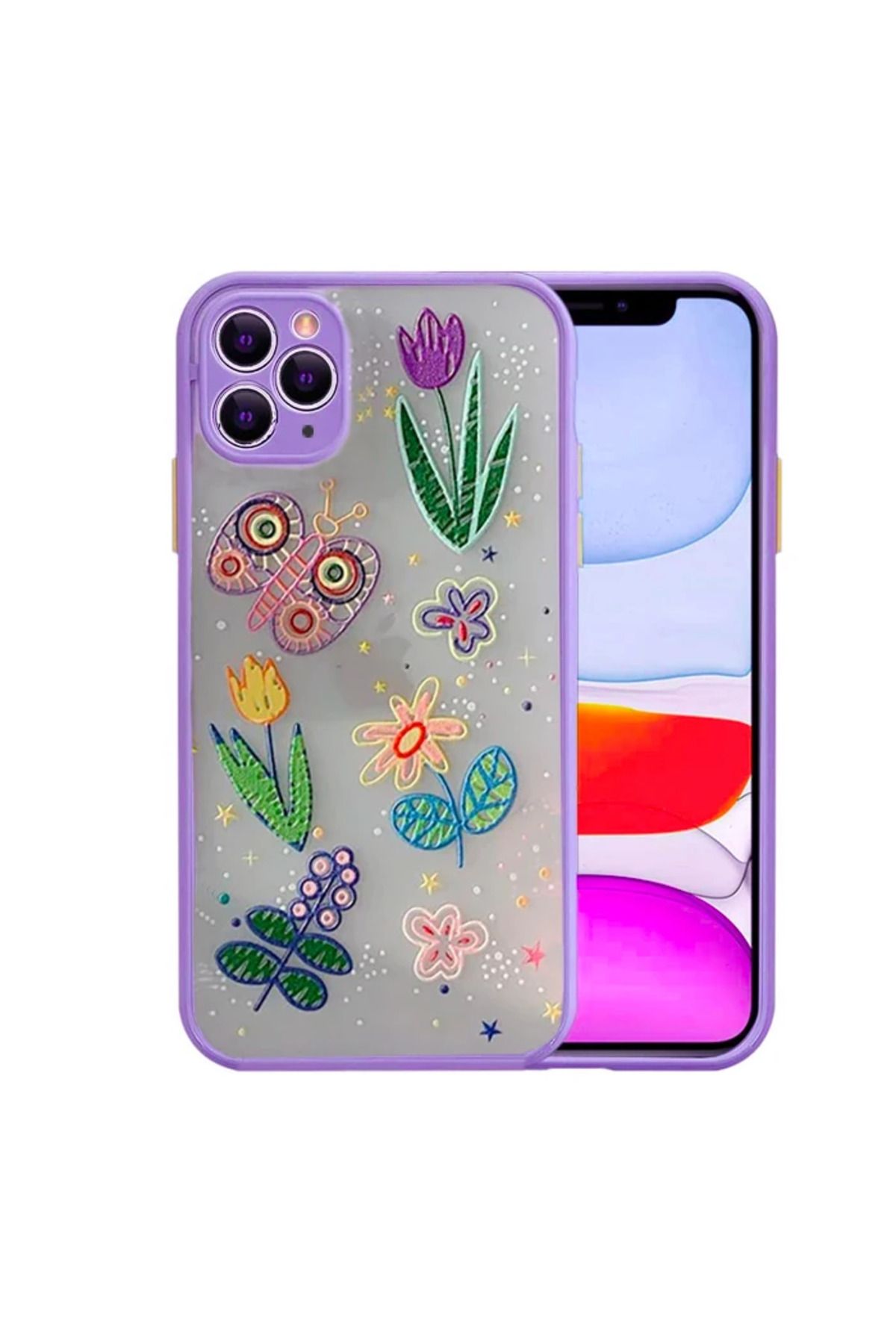 Marsilyan iPhone 11 Pro 5.8inç Kamera Korumalı Çiçek Desenli Silikon Kılıf-(5775) - MCT5338-2219