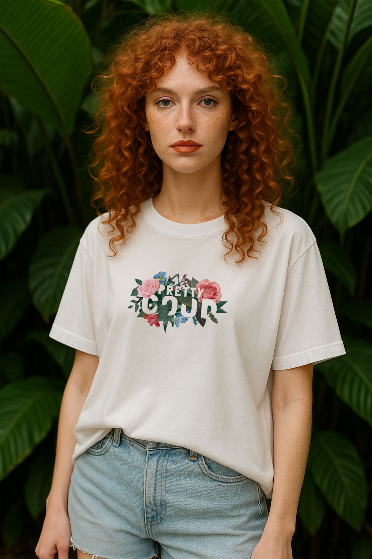 TARZ STİL Kadın Oversize Pretty Good Baskılı Kısa Kollu Trend Tişört 19223