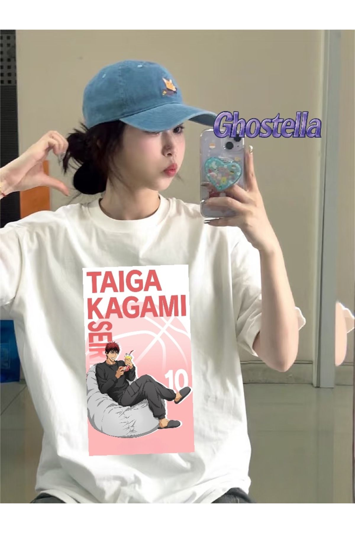 Minga London Beyaz Kuruko No Basuke Taiga Kagami Baskılı Oversize Unisex Tshirt -Ghostella