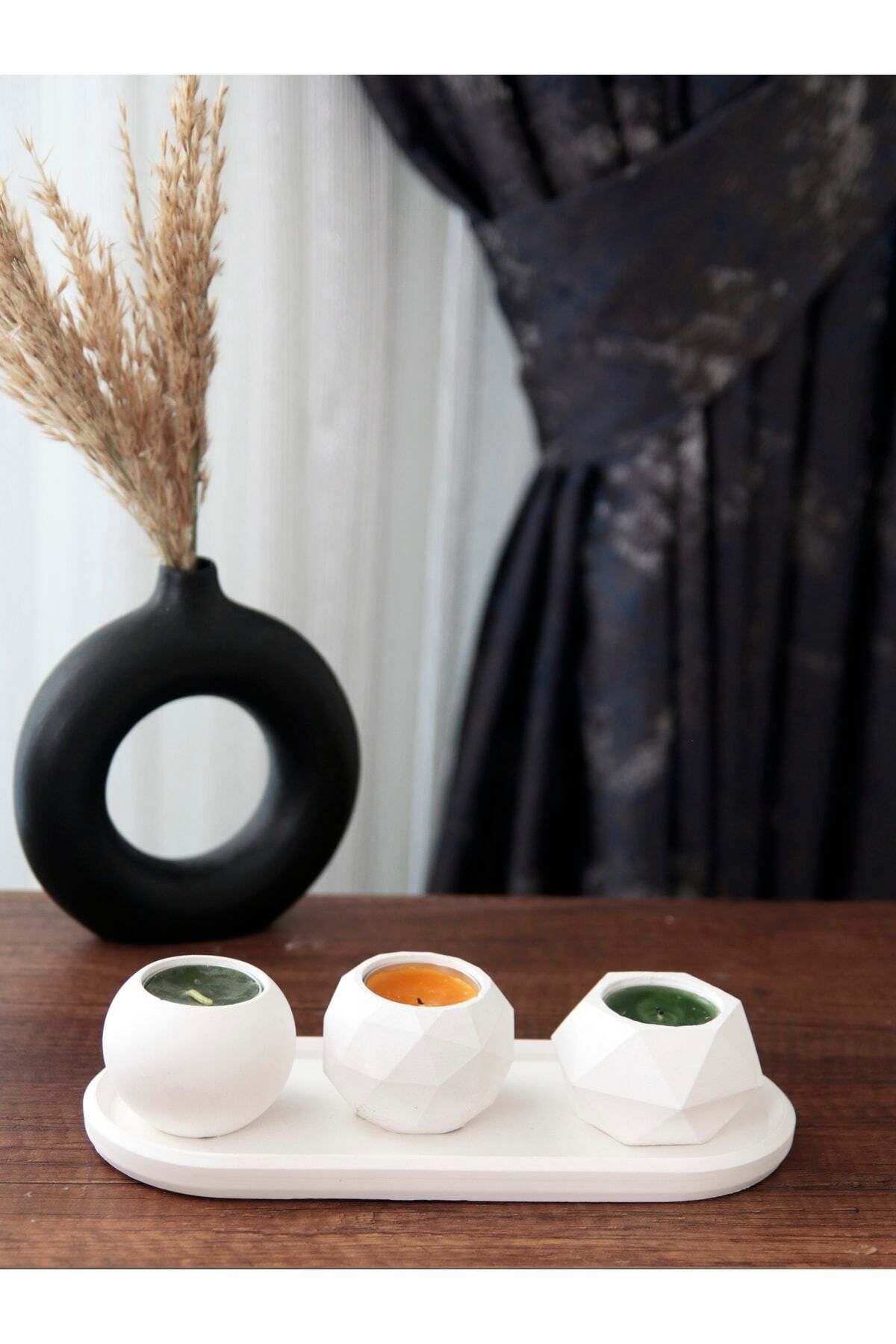 teknotrust Beyaz 3'lü Tealight Beton Mumluk Seti, şık ve modern dekorasyon için ideal.