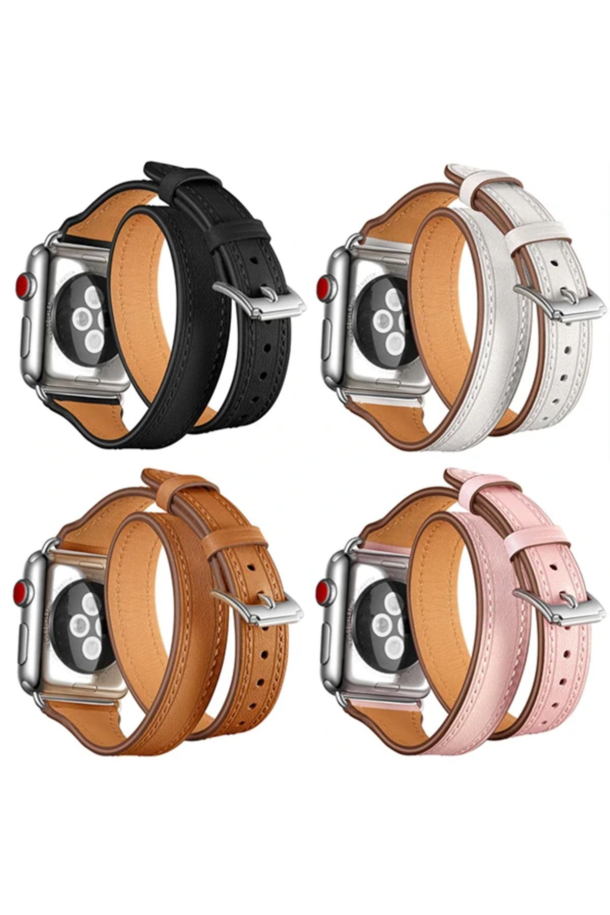 mudikonsept Ally Apple Watch Ultra 49mm 7-8 45mm 6-5-4 44mm Çift Tur Deri Koron Kayış 3-2-1 4 - MDE7294-3741