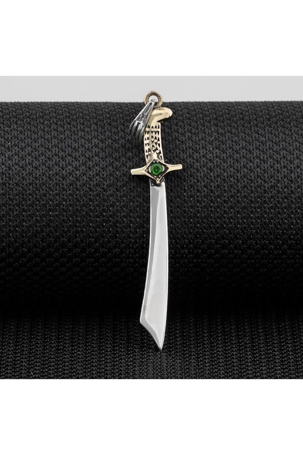 shop Yeşil Taşlı Mogol Kılıcı Zirkon Taşlı 925 Ayar Gümüş Erkek Kolye
