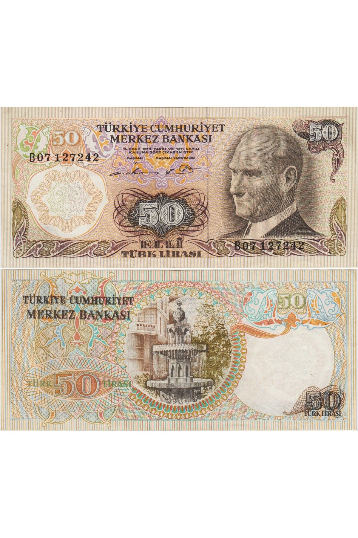 Banknoting TÜRKİYE CUMHURİYETİ 6. EMİSYON 50 LİRA B07. ÇOK ÇOK TEMİZ++ KONDİSYON.