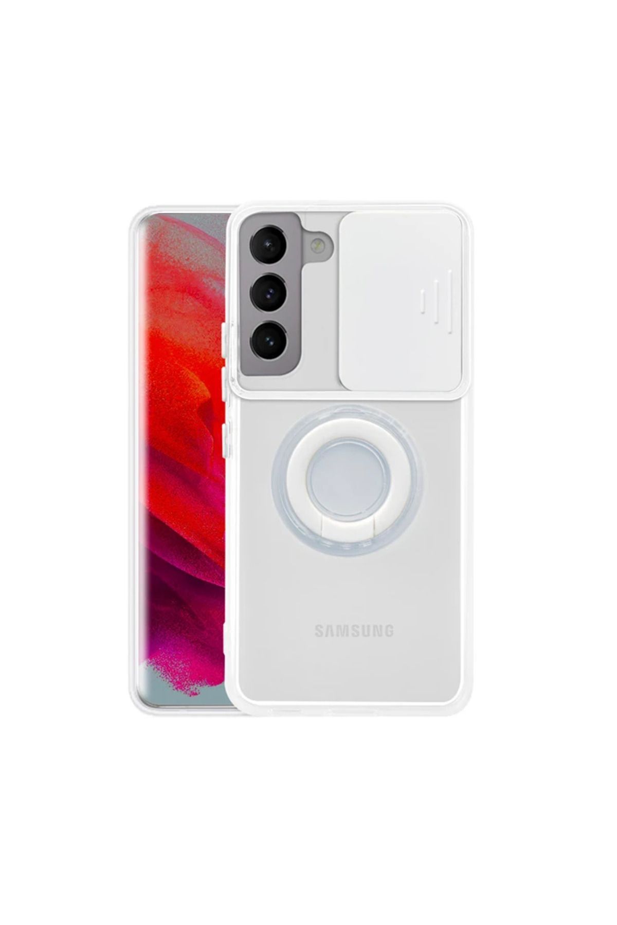 Marsilyan SM Galaxy S21 Plus - S30 Plus Kılıf Sürgülü Kamera Lens Korumalı Yüzük Stand - MCT2953-4350