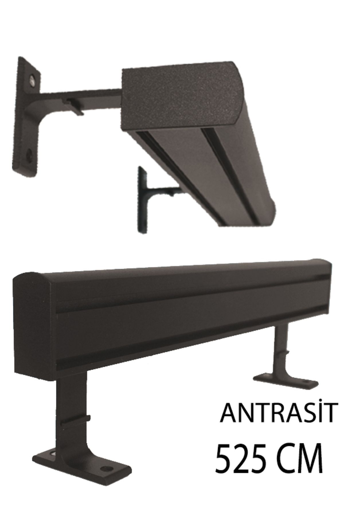 PERDE Mix 525 cm ANTRASİT VİP Dekoratif Perde Ray Kornişi Alüminyum 2 Kanallı 10 cm Orijinal Alüminyum Ayaklı
