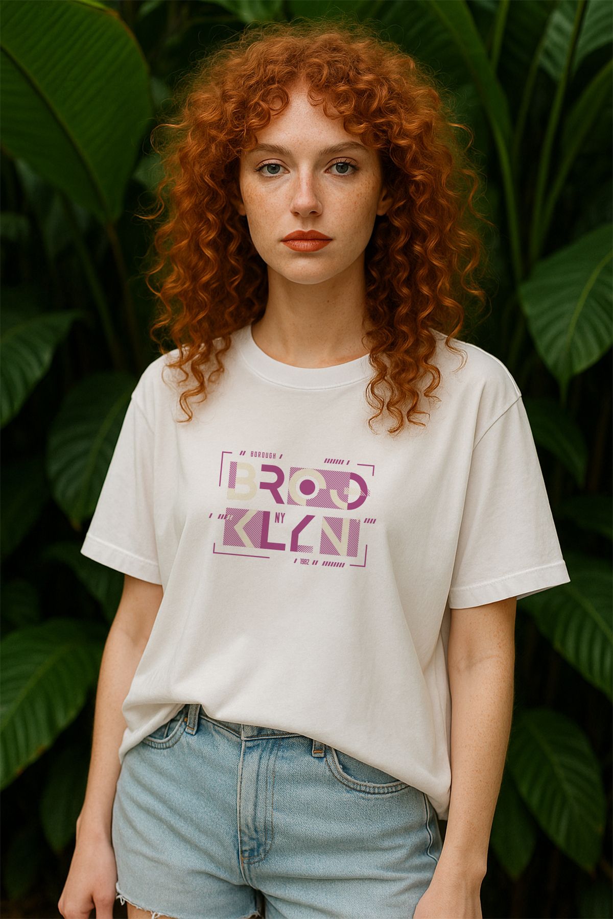 TARZ STİL Kadın Oversize Brooklyn Baskılı Kısa Kollu Trend Tişört 20138