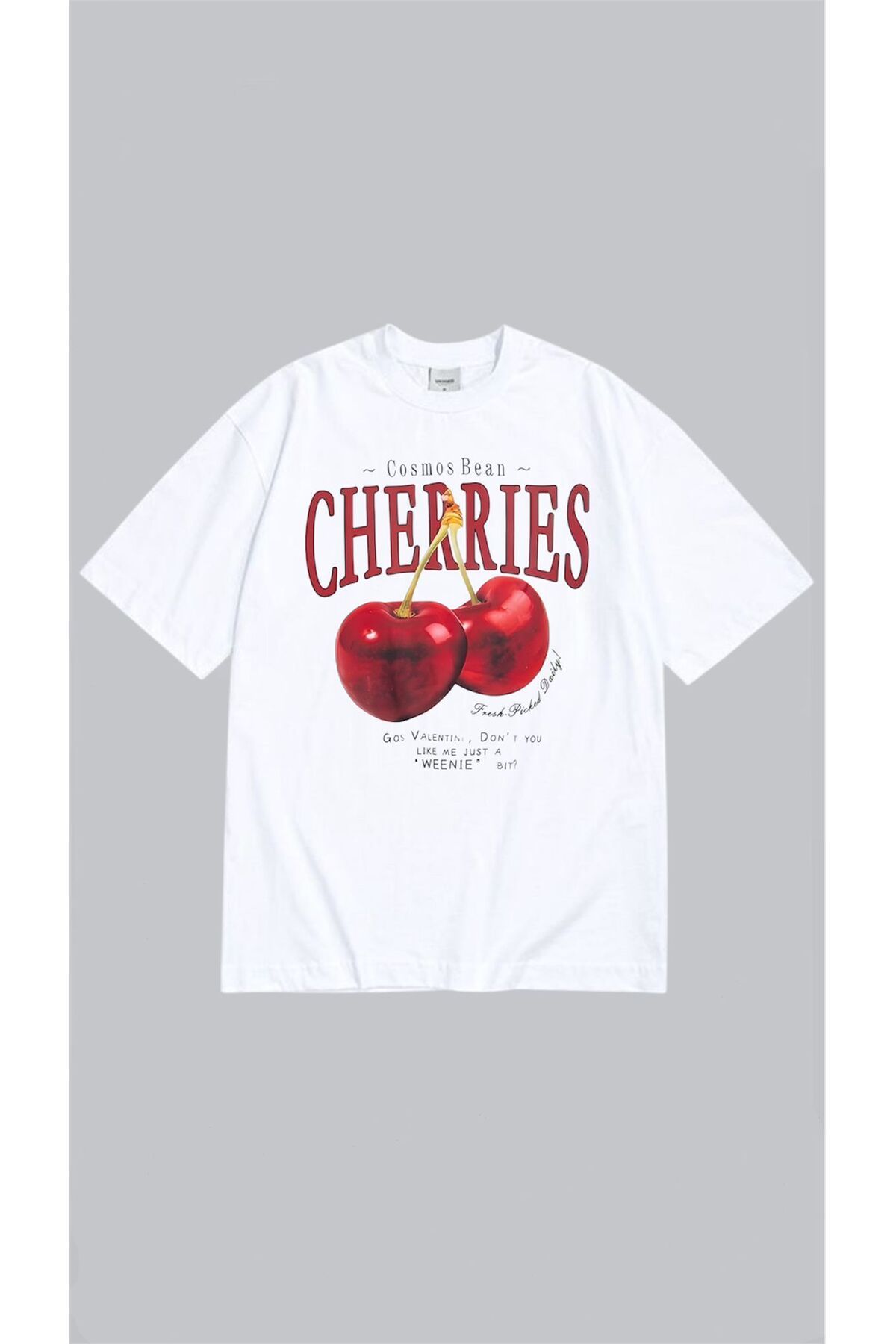 StreetSize Oversize Unisex Cherries Tshirt Beyaz