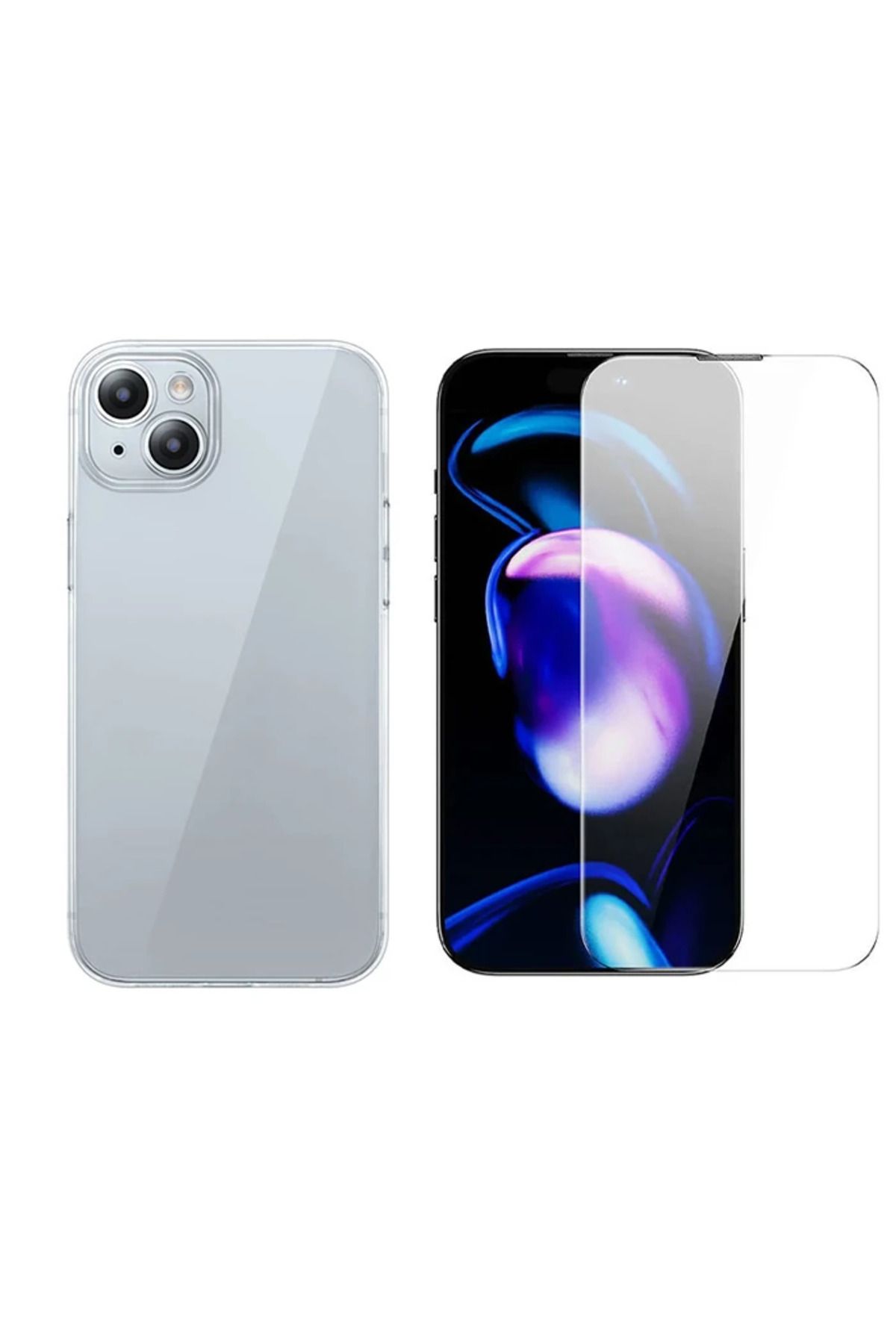 Lokal Marketing iPhone 15 Schott Serisi Şeffaf Silikon Kılıf + Tempered Ekran Koruyucu Set-(5775) - LKM6773-7726