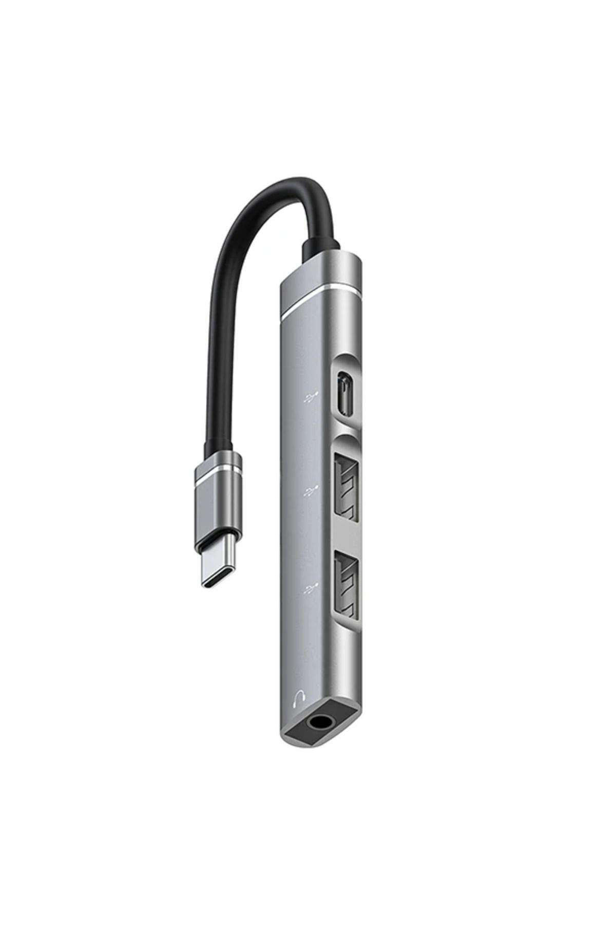 gizmurstore ALLY 4in1 Type-C+3.5mm+USB Girişli Çoğaltıcı Adaptör Çevirici Hub-(5775) - GMS1460-8458