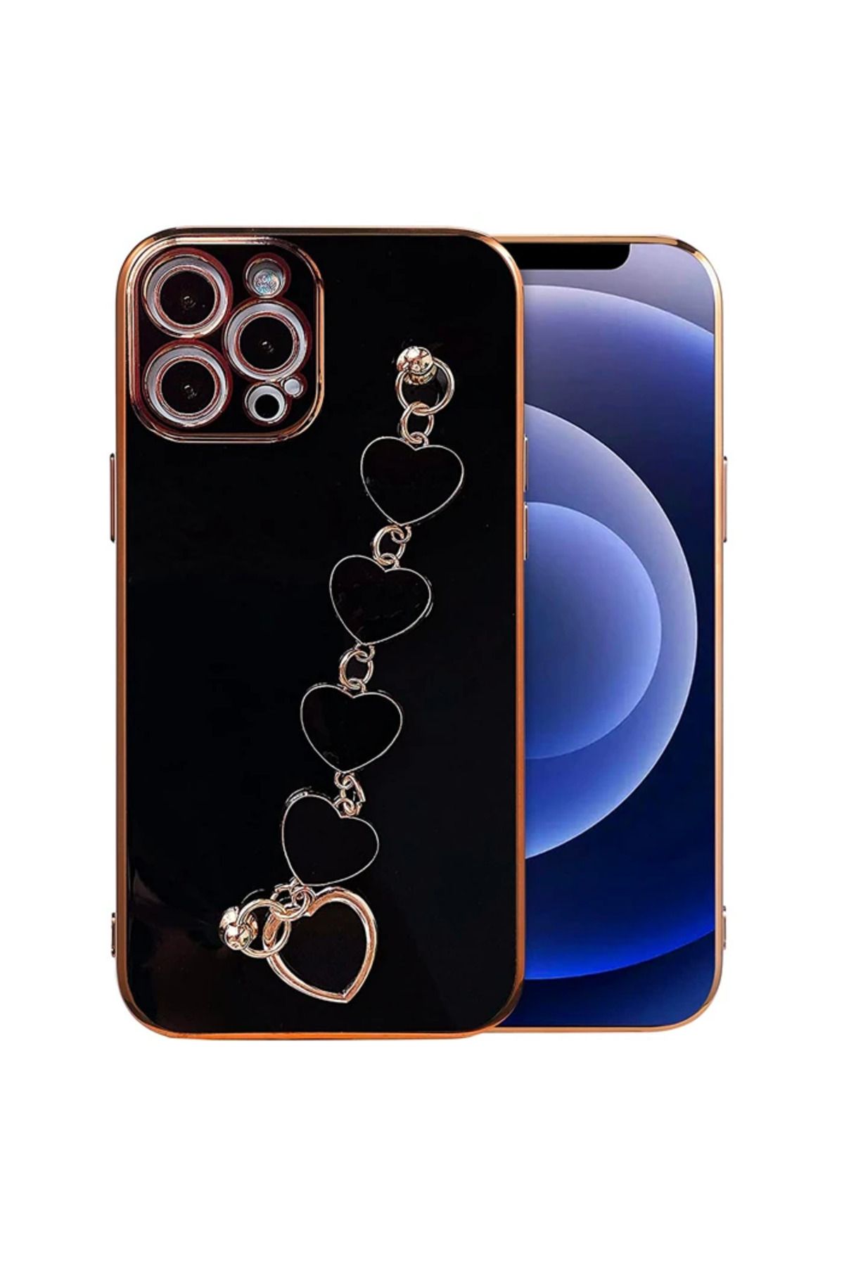 Marsilyan Ally iPhone 12 Pro 6.1inç Kılıf Kalp Bileklik Tutuculu Lüx Silikon Askılı Kıl - MCT3694-6951