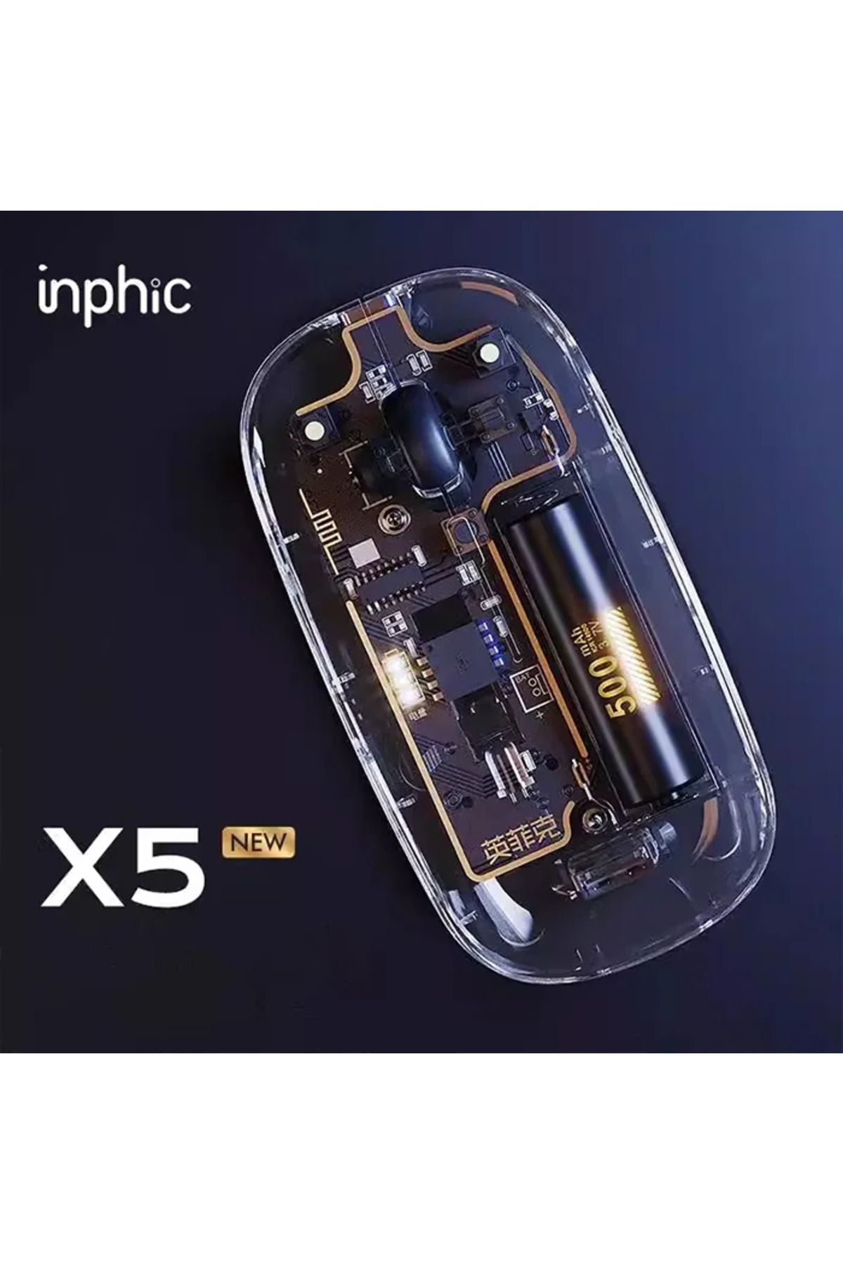 Marsilyan İNPHİC X5 Kablosuz Fare Şarj Edilebilir Sessiz Kullanım 2.4G Transparan USB Mous - MCT4308-2757