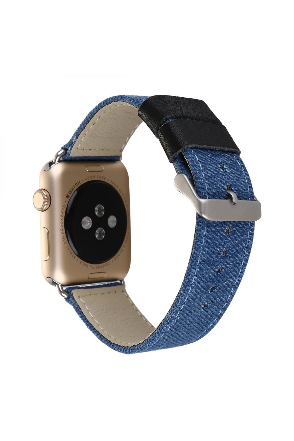 LaCend Ally Apple Watch 7-8 45mm 6-5-4 44mm Kayış Kordon Canvas Dokuma Blue Jean 3-2-1 42 - LC7825-4010