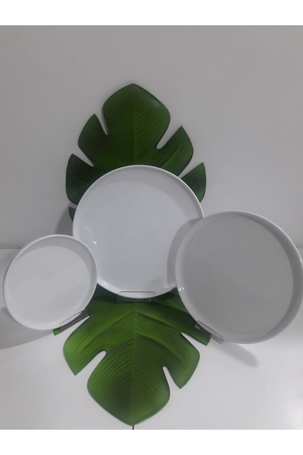 teknotrust Şeffaf, kırılmaz melamin seti, yuvarlak tabaklar, 32-28-21 cm, şık ve dayanıklı.