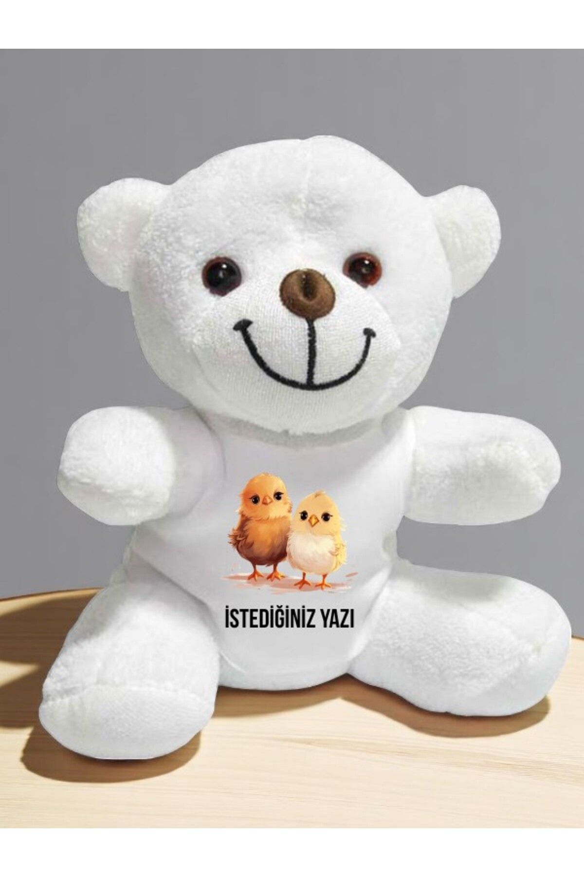 lili hediyelik Civciv Temalı İstediğiniz Yazı Baskılı 20 cm Beyaz Peluş Ayıcık