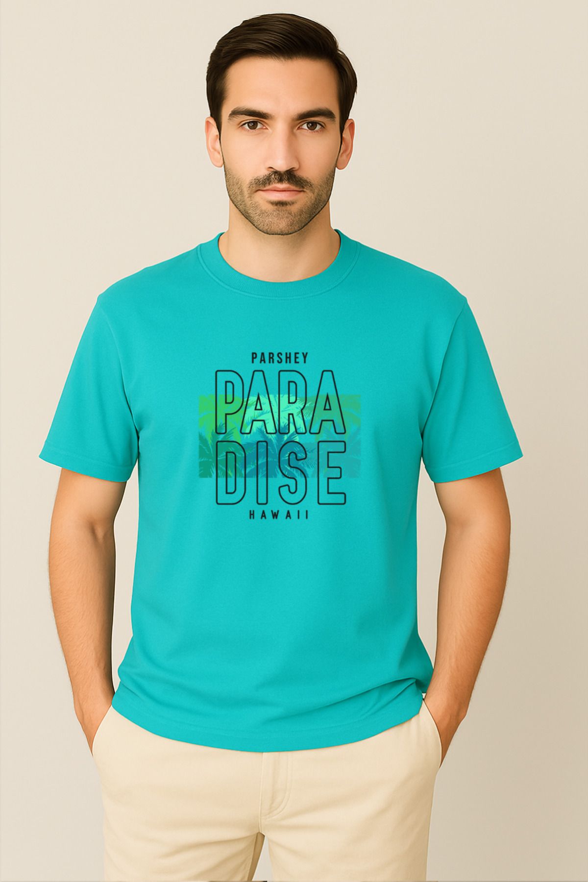 PARSHEY Erkek - Kadın %100 Pamuk Summer Paradise Desenli Baskılı Yarım Kollu Bisiklet Yaka T-Shirt